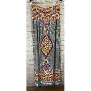 Bongo Strapless Maxi Dress Size XL Ikat Aztec Tribal Tropical Smocked Stretch